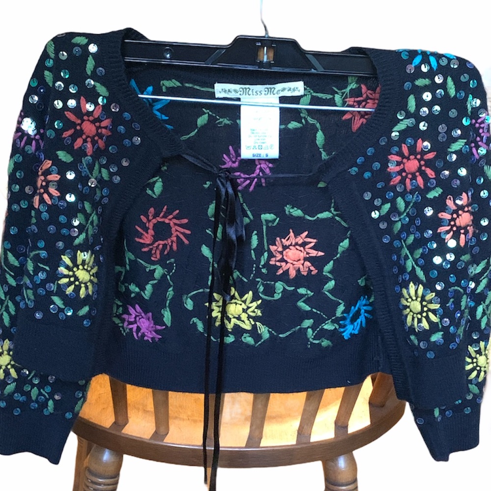 Miss me sequin tie cropped cardigan